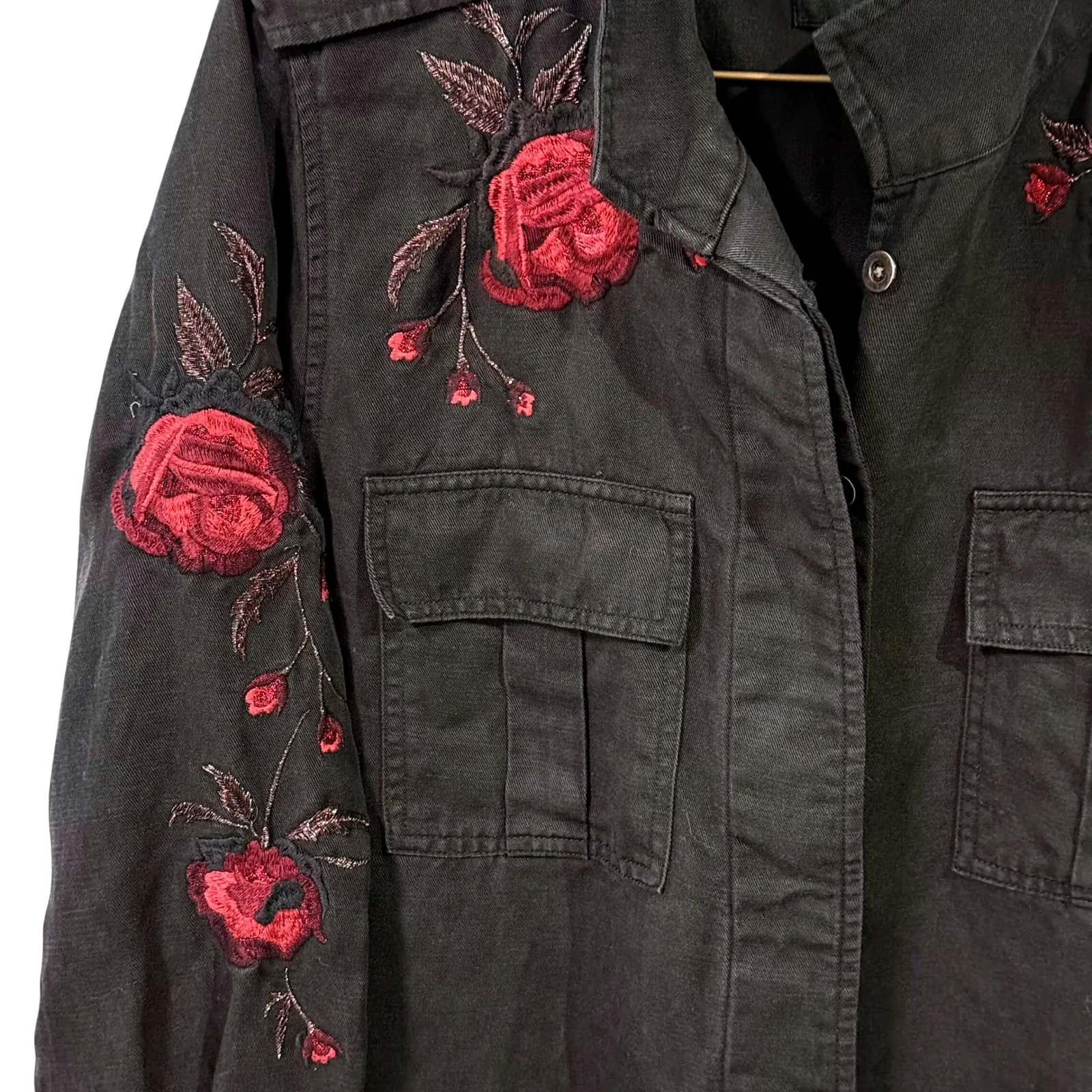 Rails Women's Elliot Floral Embroidered Utility Shirt Jacket Black Small Boho - Image 4
