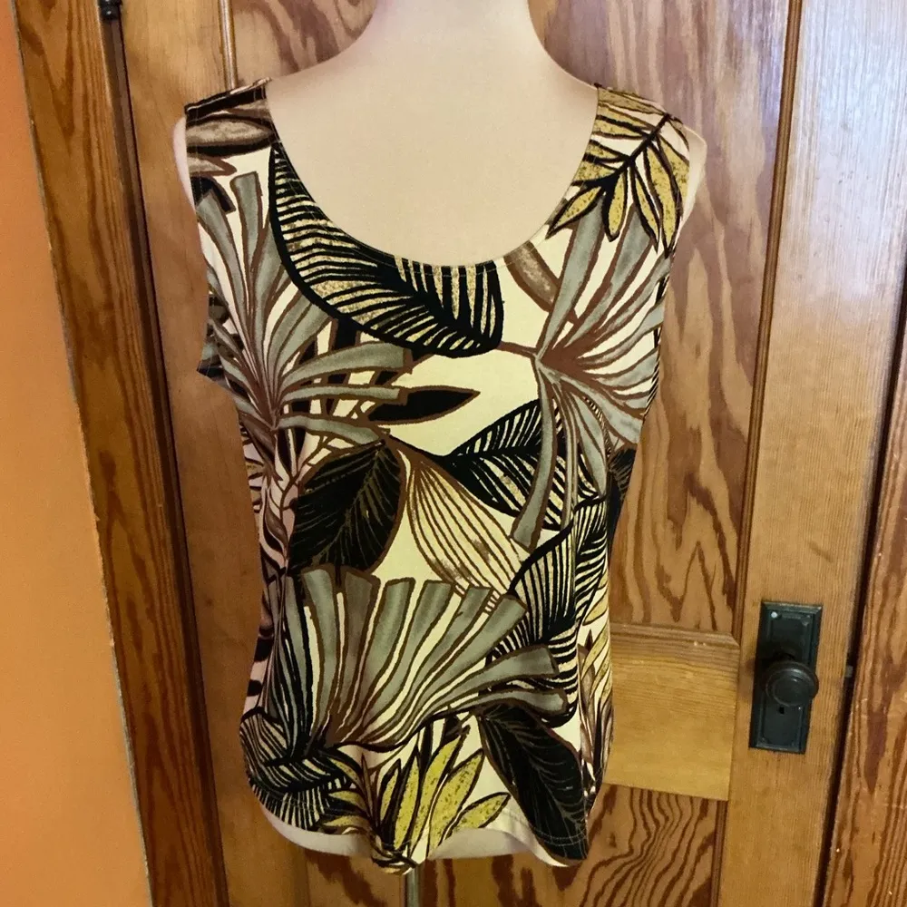 Vtg 90s earthy leaves tank top Size 10 - Image 4