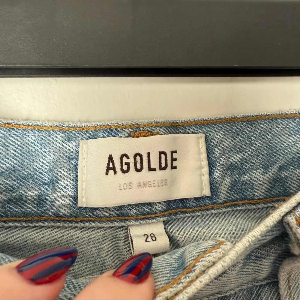 Agolde Riley High Rise Straight Crop Rip Knee Distressed Jeans Clear Skies 28" - Image 8