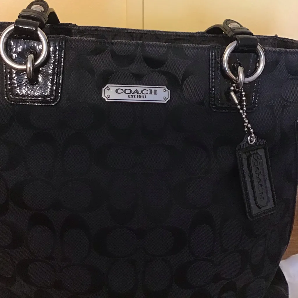 Coach Signature Black A1348- 23767E Side Zippers Gallery Tote Shoulder Handbag - Image 10