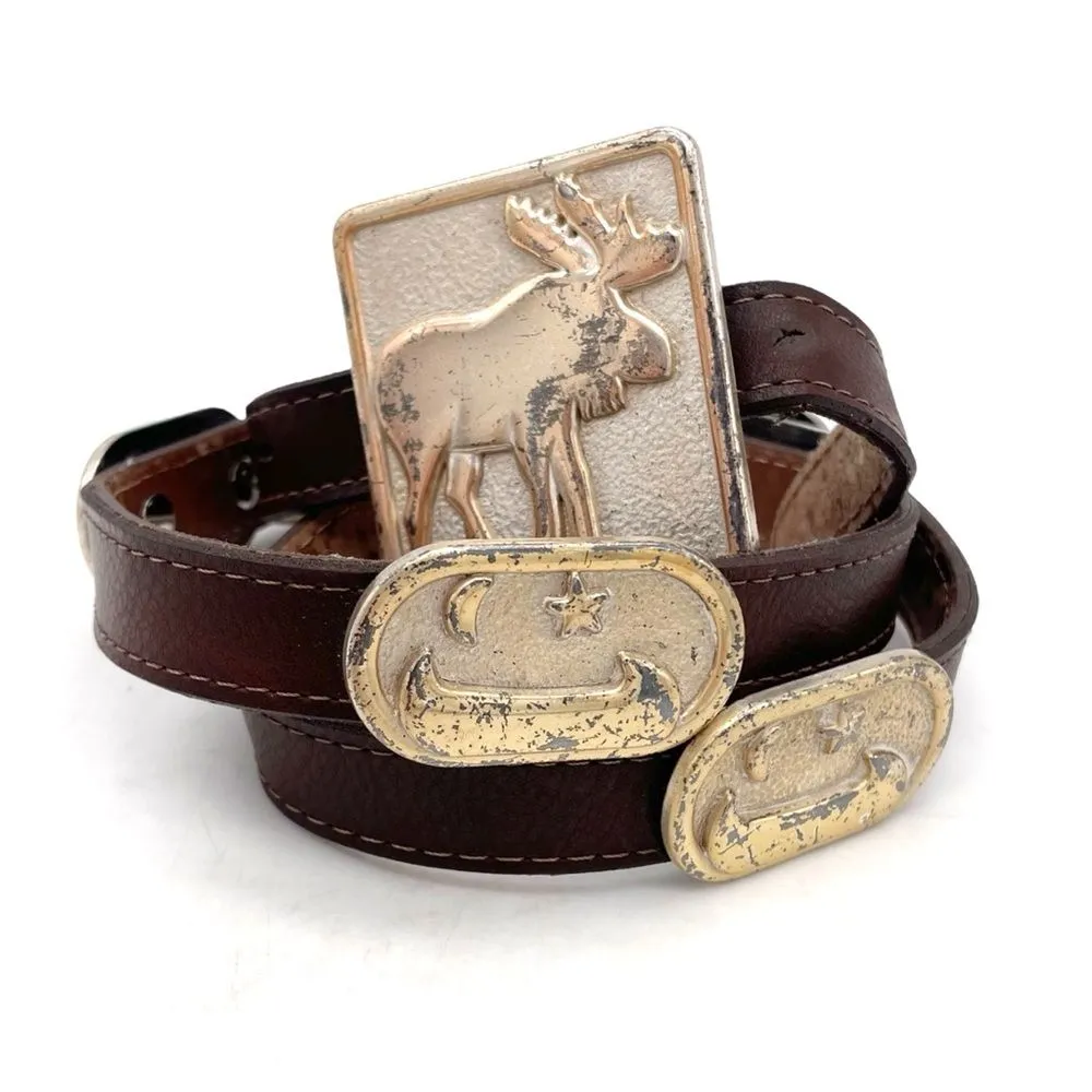 Vintage Navasota Western Leather Belt Moose Buckle Star Canoe Conchos Size M USA Brown - Image 3