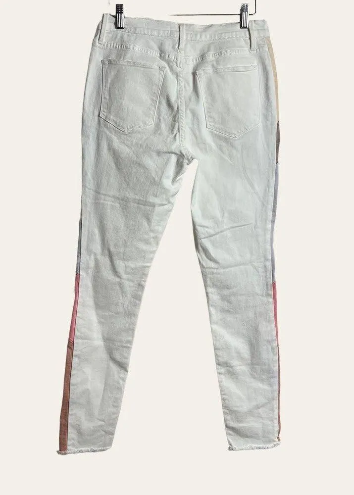 Frame Le High Skinny Colorblock Blanc Panel White High Rise Jeans Size 29 - Image 7