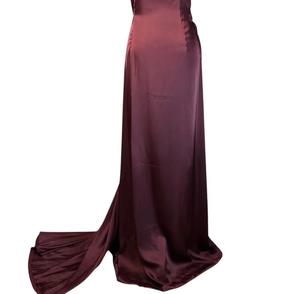 Ceren Ocak Satin Dress in Burgundy Small New Womens Long Maxi Gown Brown - Image 5