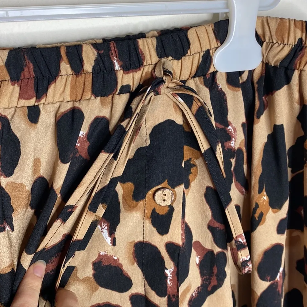 Shein Curve leopard print button front drawstring midi skirt size 1XL - Image 5