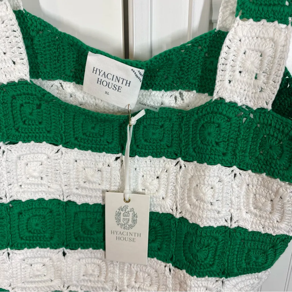 NEW Hyacinth House Tuckernuck Green White Crochet Cooper‎ Tank Top Size XL - Image 3