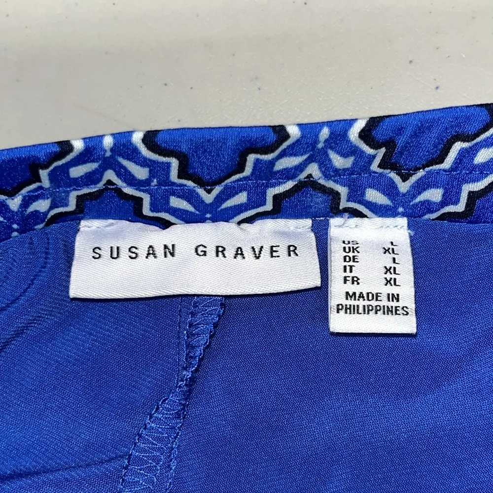 Susan Graver Size L Blue & White Geometric Print Pull On Skort - Skirt w/ Shorts - Image 3