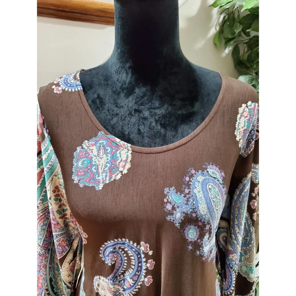 Honeyme Women's Brown Polyester Round Neck Long Sleeve Knee Length Dress Size S - Image 5