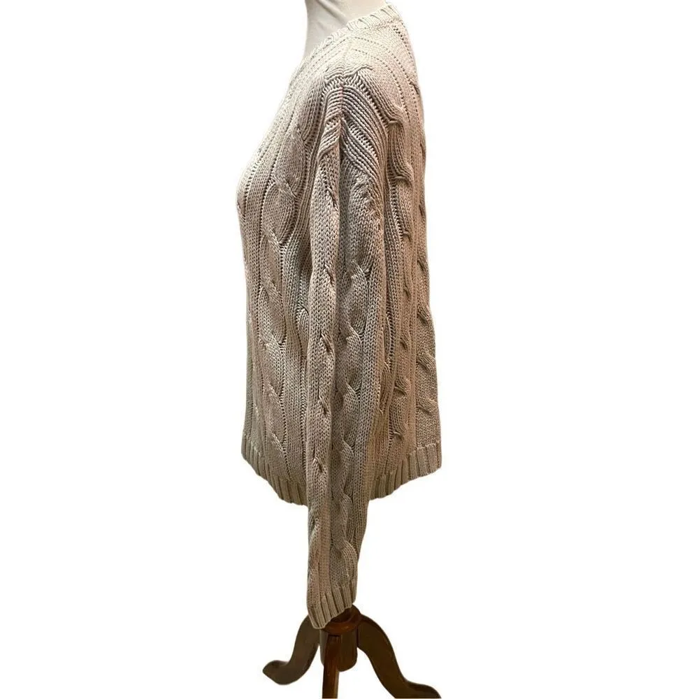 Harold’s Cable Knit Oat Colored Linen/Cotton Blend Crewneck Unisex Pullover Swea Size L - Image 8