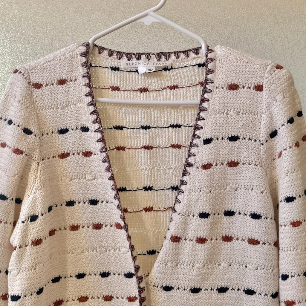 VERONICA BEARD Ceriani Knit Jacket Off White Multi Sz L - Image 5
