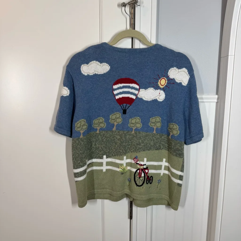 Christopher & Banks Vtg. Hand Embroidered Patriotic Novelty Short Sleeve Sweater Blue Size L - Image 5