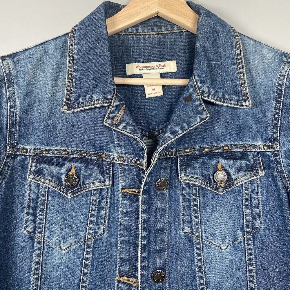 Abercrombie & Fitch‎ Denim Jacket Women’s M Blue Jean Studs Y2K Trucker Western - Image 3