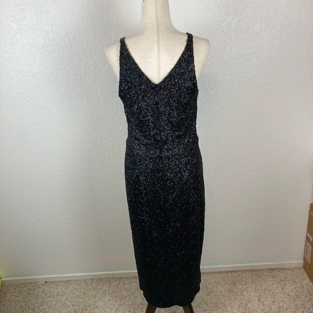 Dress The Population black sequin sheath maxi  long dress womens size L Mob Wife - Image 6