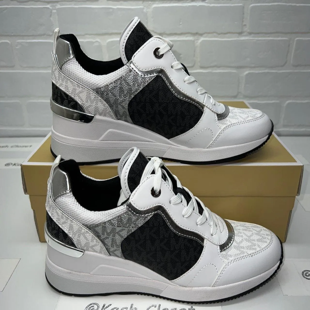 Michael Kors Black Multi Crista Trainer Tech Canvas MK Signature Shoes - Image 3