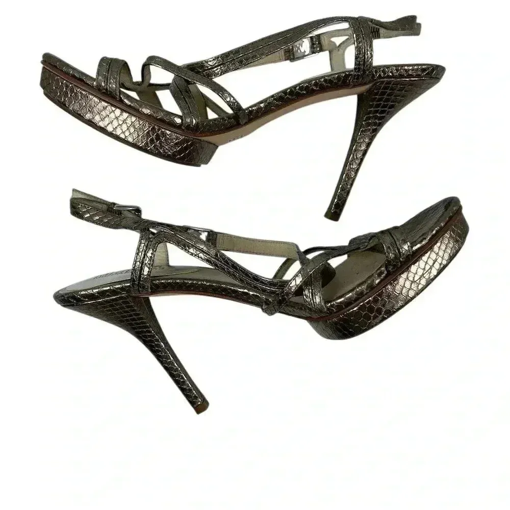 Michael Kors Women's Silver Wedge Sandals Size 8 Snake Print Party Shoes - Image 5