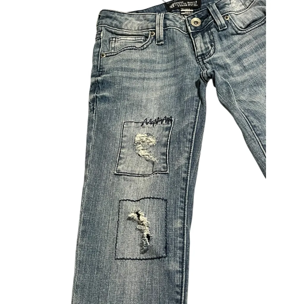 Volcom Jeans Womens Juniors Size 0 Super Skinny Low Rise Medium Wash Distressed - Image 3
