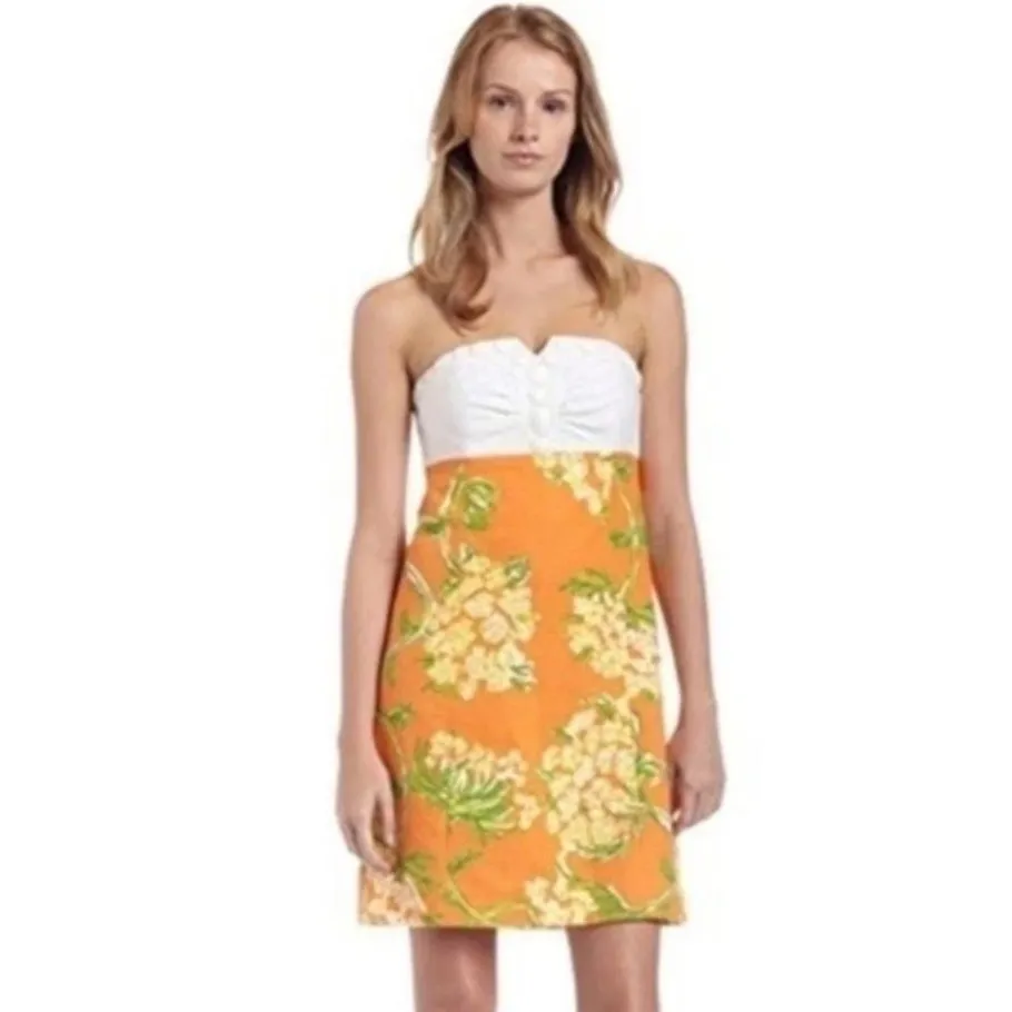 Lilly Pulitzer Orange Floral Strapless Dress Jacquard Lace by the Docks Size 0 - Image 2