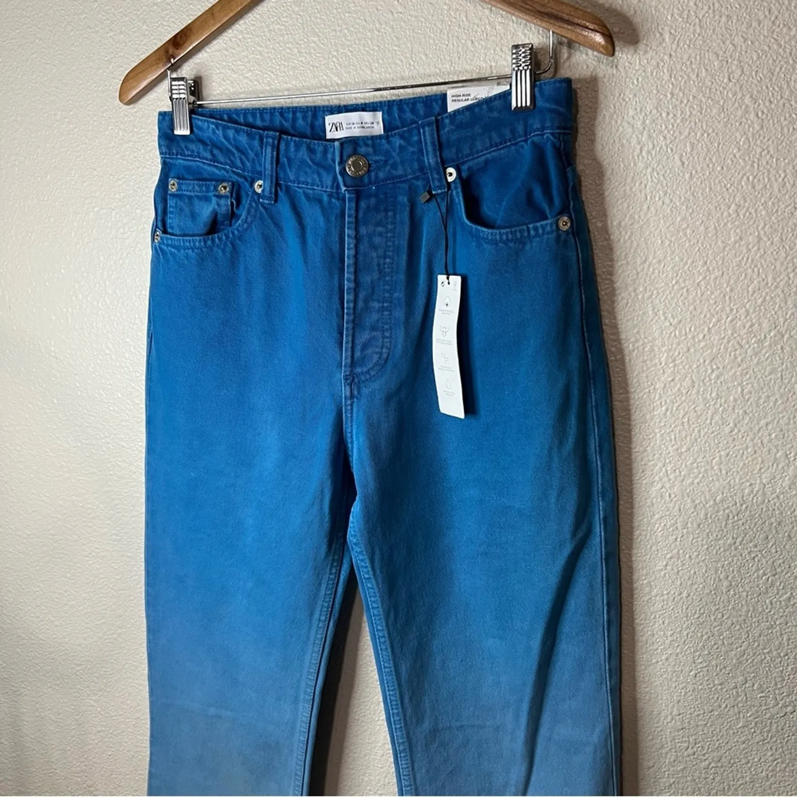 Zara blue ombre high rise cotton straight leg jeans NEW 4 - Image 3