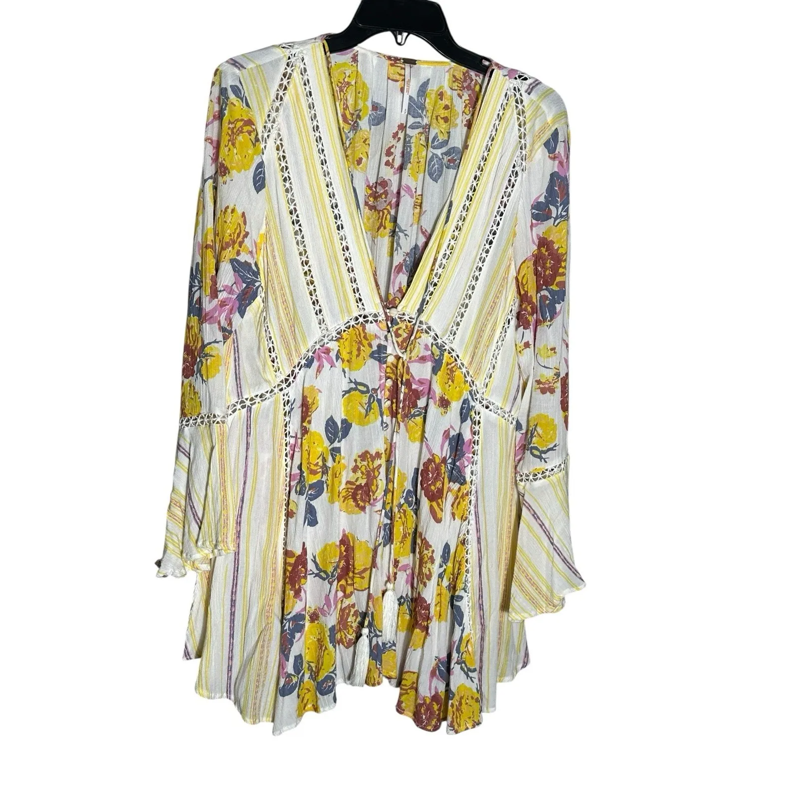 Free People Lovestoned Lace ‎ Crochet Bell Sleeve Tunic Small Dress Boho #WX12-5 - Image 12