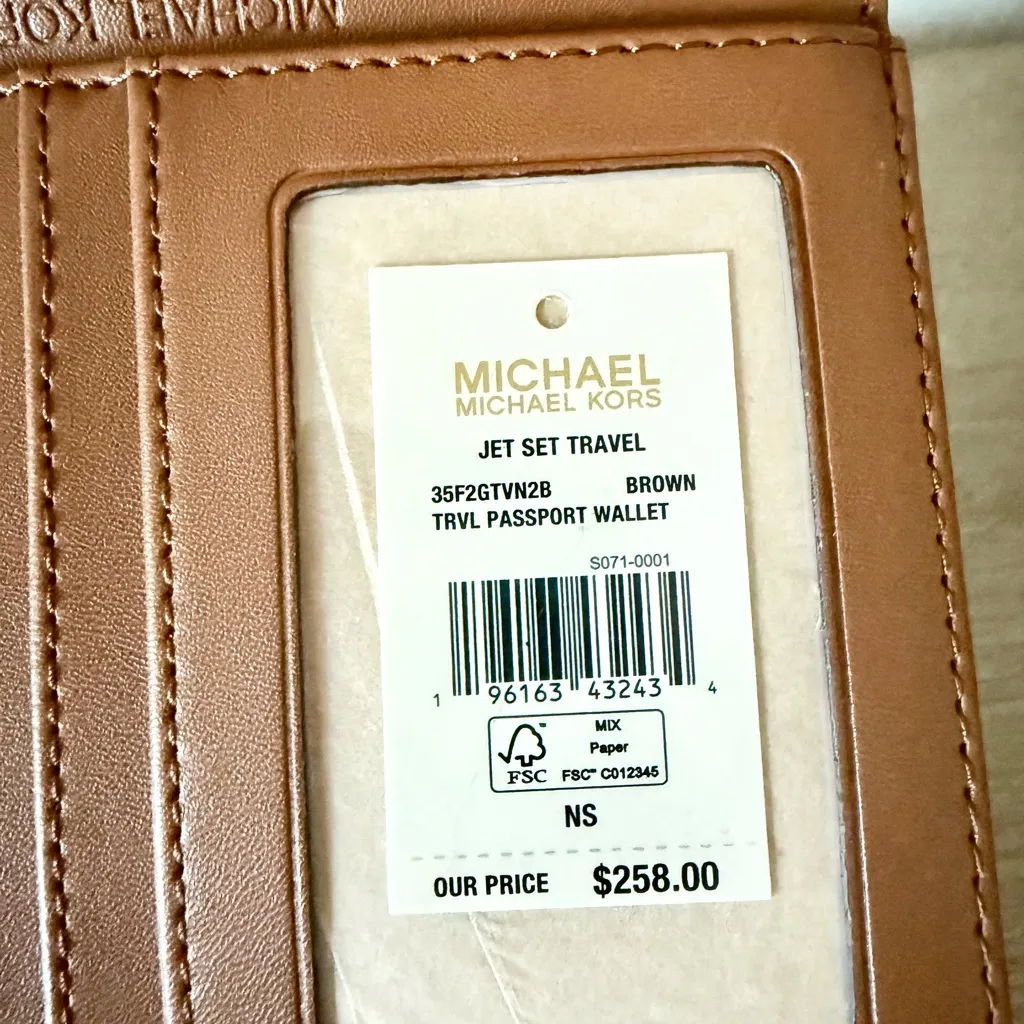 Michael Kors Jet Set Travel Passport Wallet in Brown MK Logo - Image 3