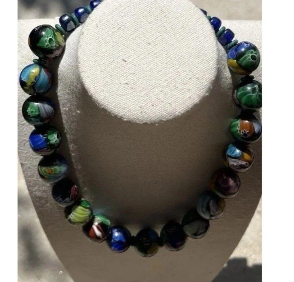 Vintage Colorful Ancient Roman Mosaic Glass Genuine Large Bead Necklace Sz 17” Blue - Image 10