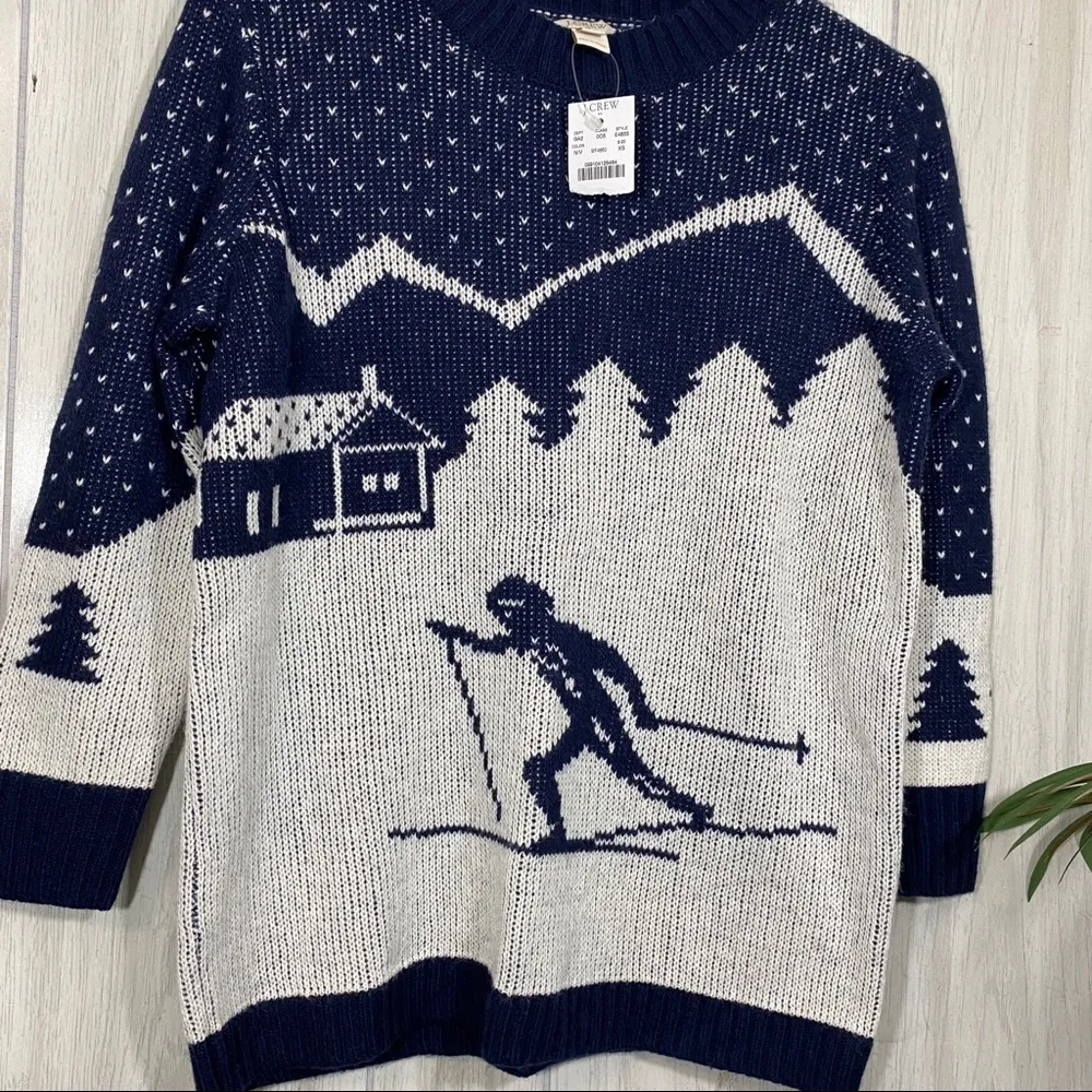 NEW J Crew Intarsia Ski Scene Knit Sweater size XS NWT *flawed - Image 3