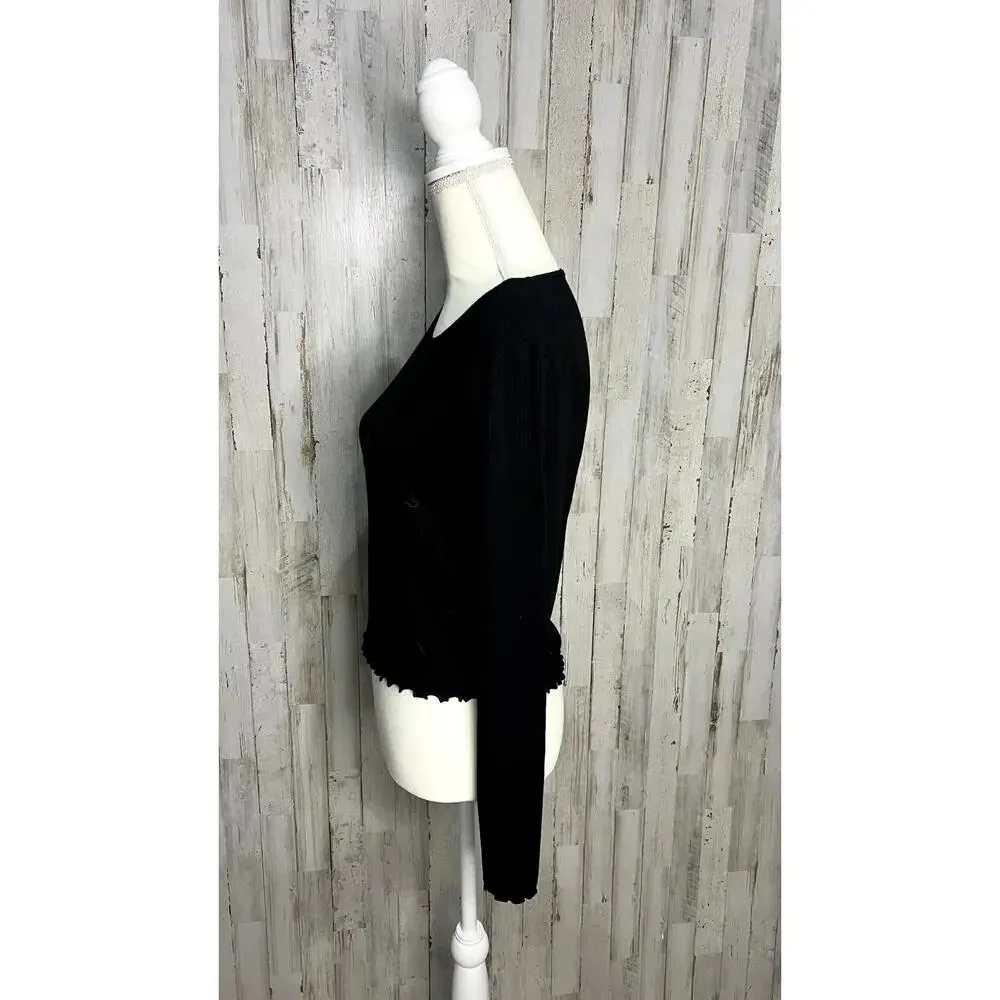 Haley & June Women's XL Black‎ Cropped Long Sleeve Blouse with Ruffled Hem Black - Image 4