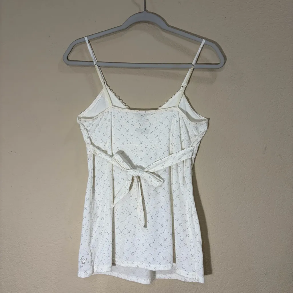 American Eagle Babydoll Flowy Tank Top M Cream Lace Trim Y2K Preppy Cottagecore - Image 5