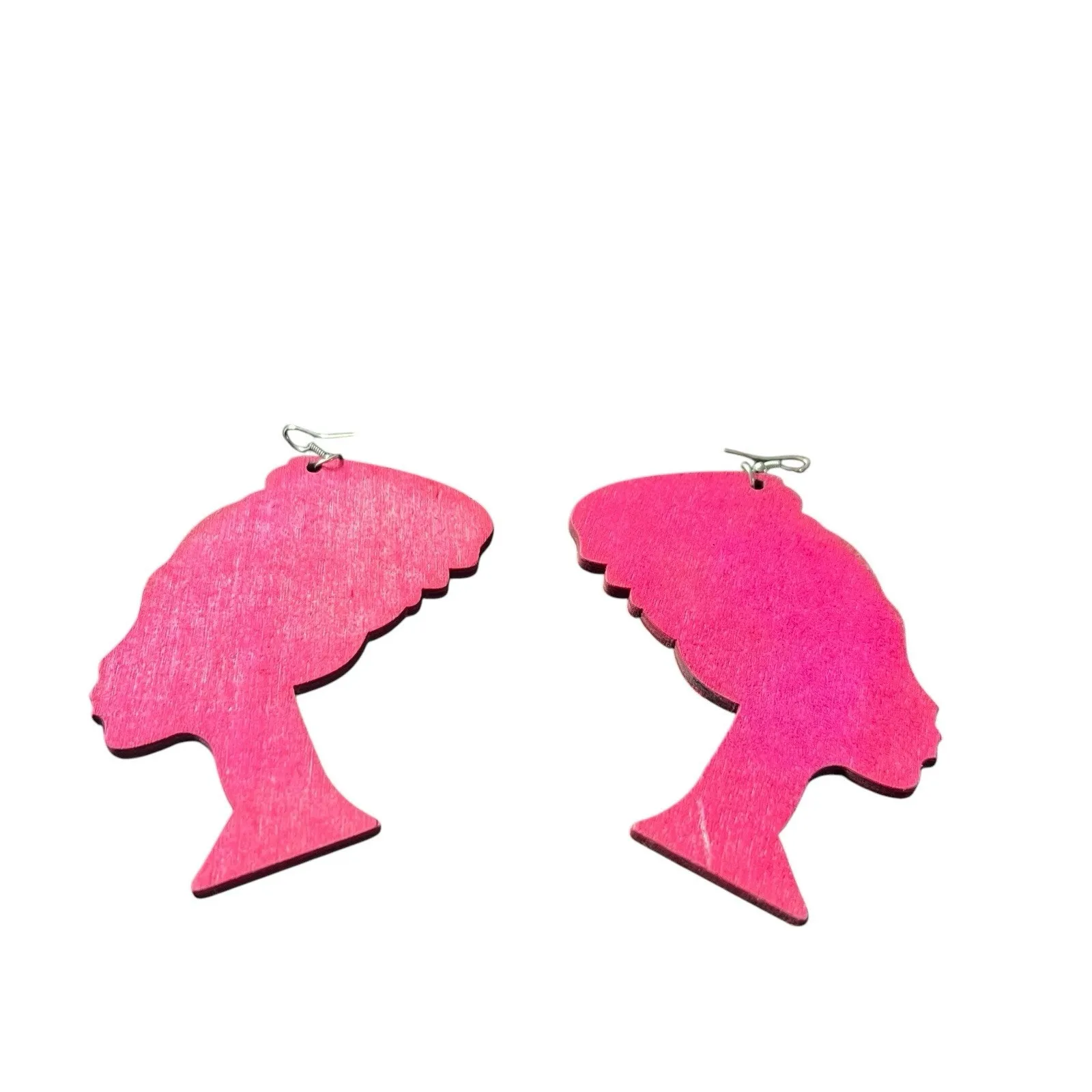 Queen Nefertiti African Silhouette Pink Wooden Earrings Headwrap Design - Image 4