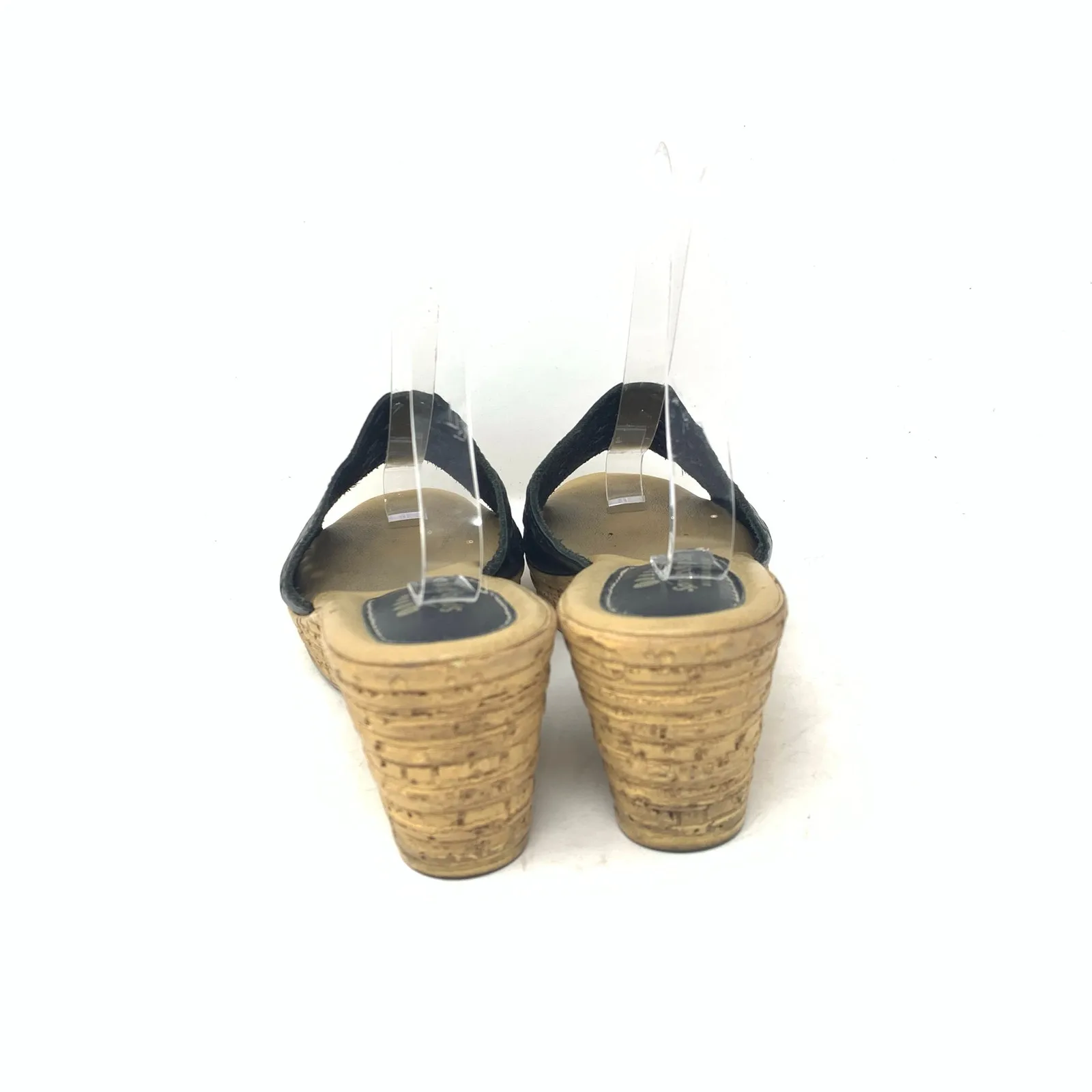 Spring Step Martha Laser Cut Out Slide Wedge Heel Black Leather Sandal Size 40 - Image 3