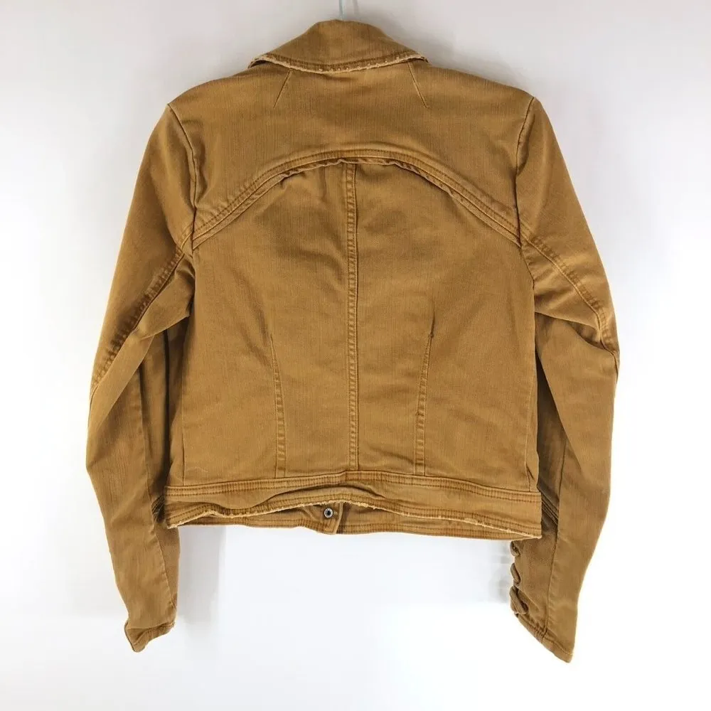 Free People Womens Feel Good Brenda Denim Jacket Zip Pockets Beige XS - Image 2