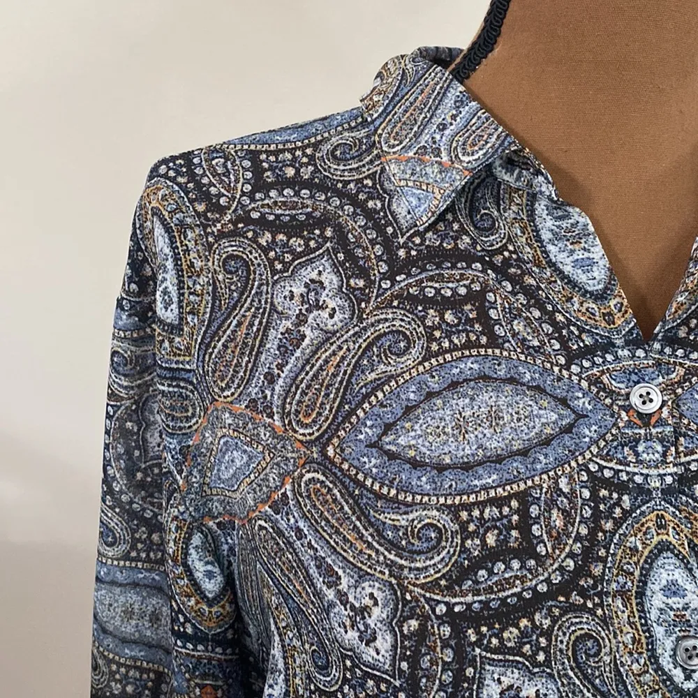 J Jill sheer chiffon paisley print tunic length blouse size S Blue - Image 6