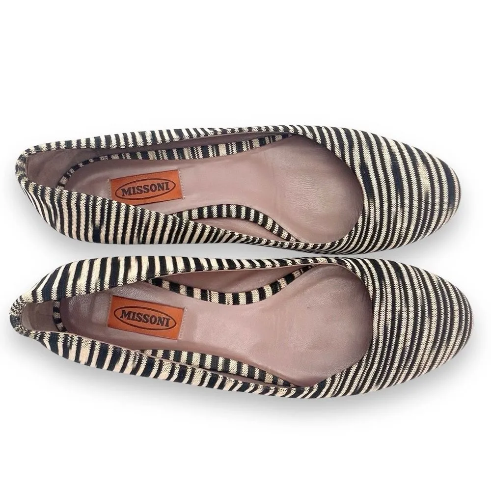 Missoni Ballet Flats Striped Fabric Black Tan Ballerina Flat Size 38.5 | US 8.5 - Image 13