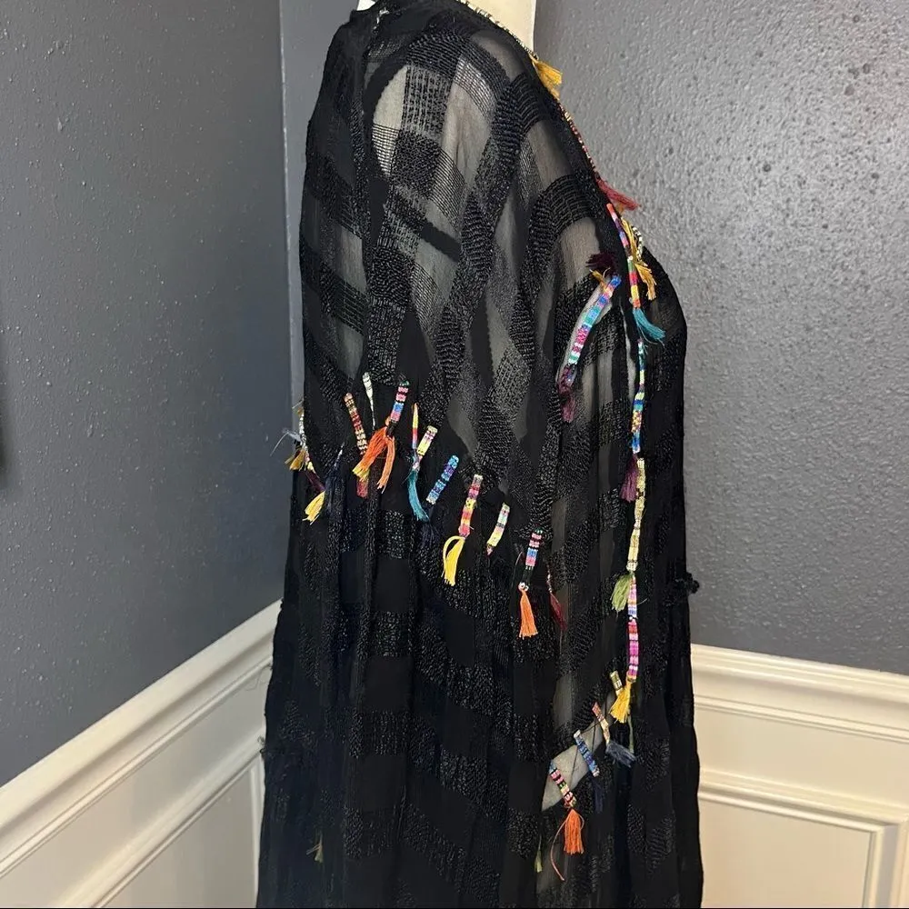 ZARA  Artsy Embroidered Button Front Kimono Duster - Image 9