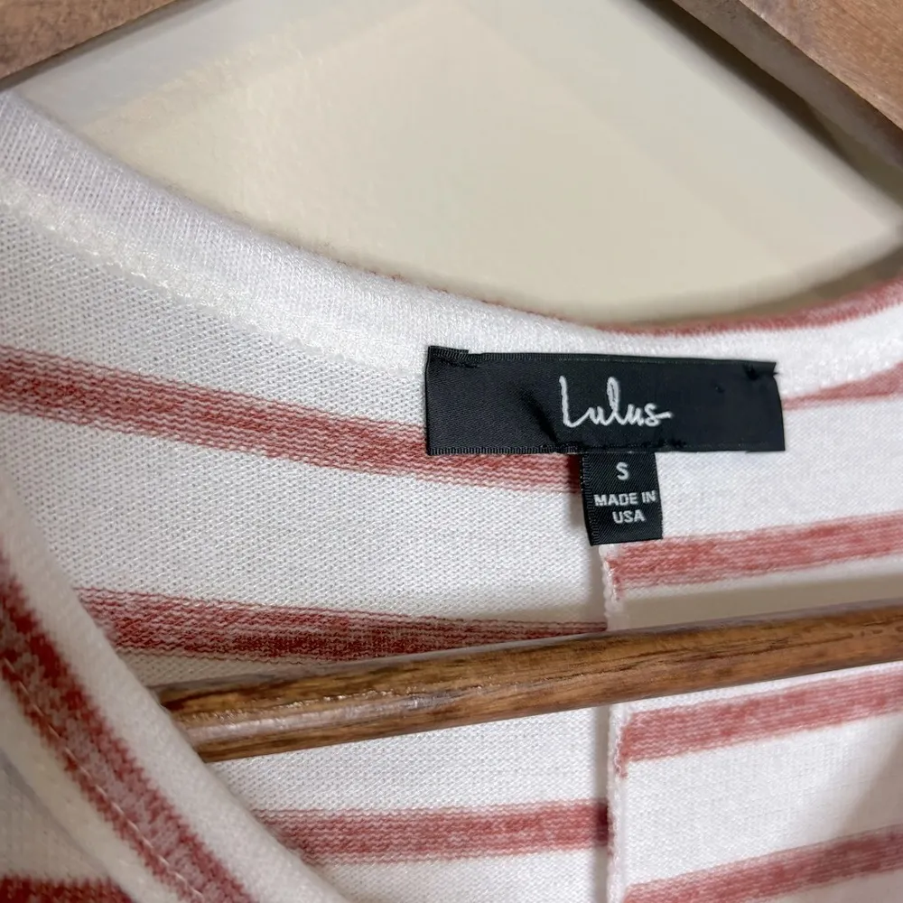 Lulu's Beach Casual White & Red Striped Drawstring Mini Dress - Image 8