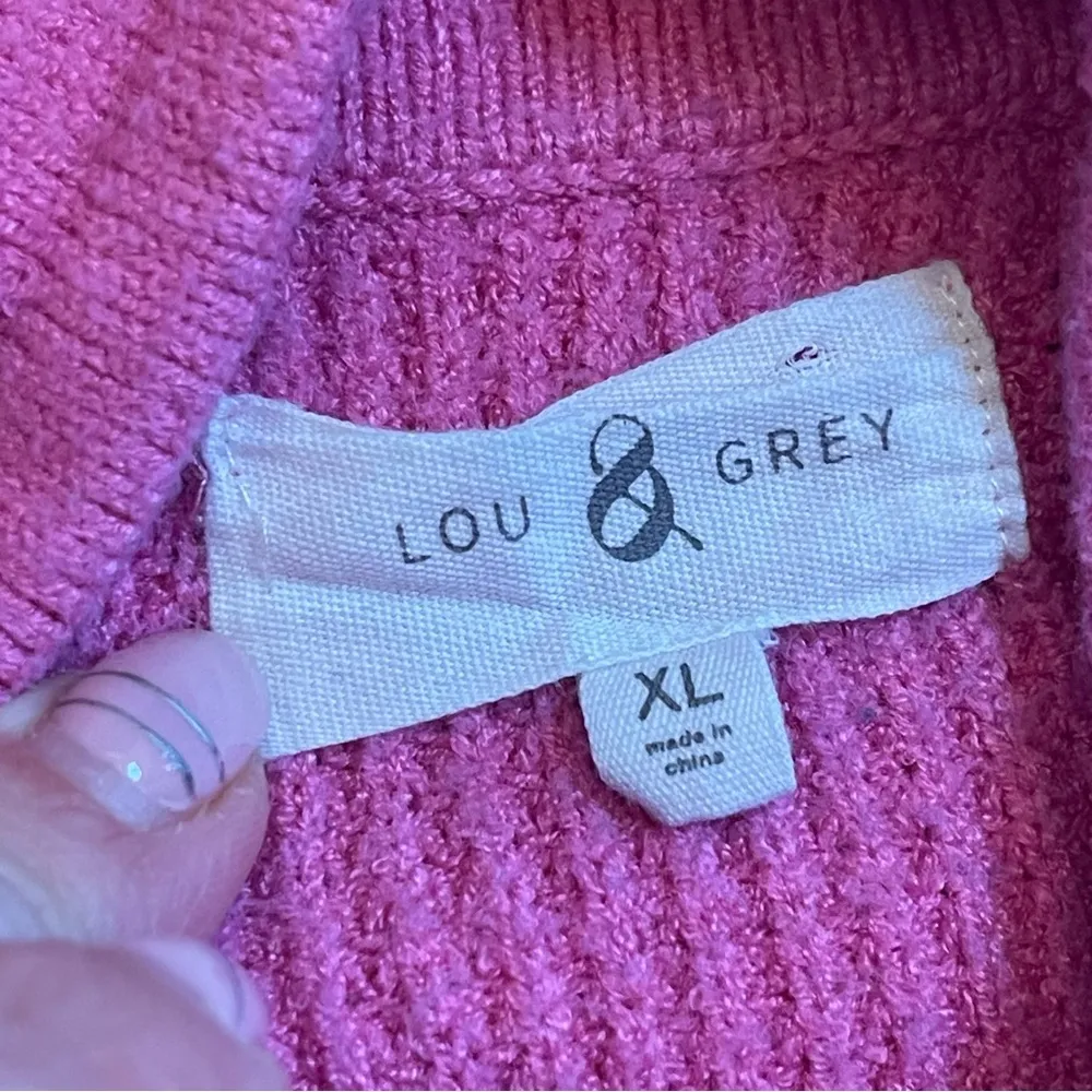 Lou & Grey Striped Wafflestitch Turtleneck Sweater pink gray Sz XL - Image 11