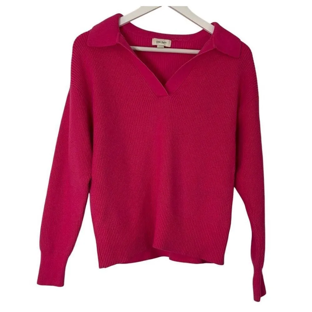 On 34th pink ribbed collared vneck sweater small Pink - Image 3