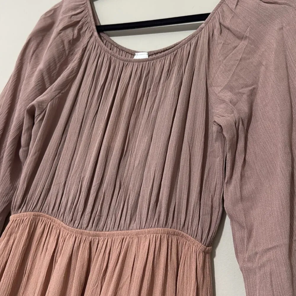 Honeyme small color block long sleeve tiered dress elastic waist on/off shoulder - Image 2