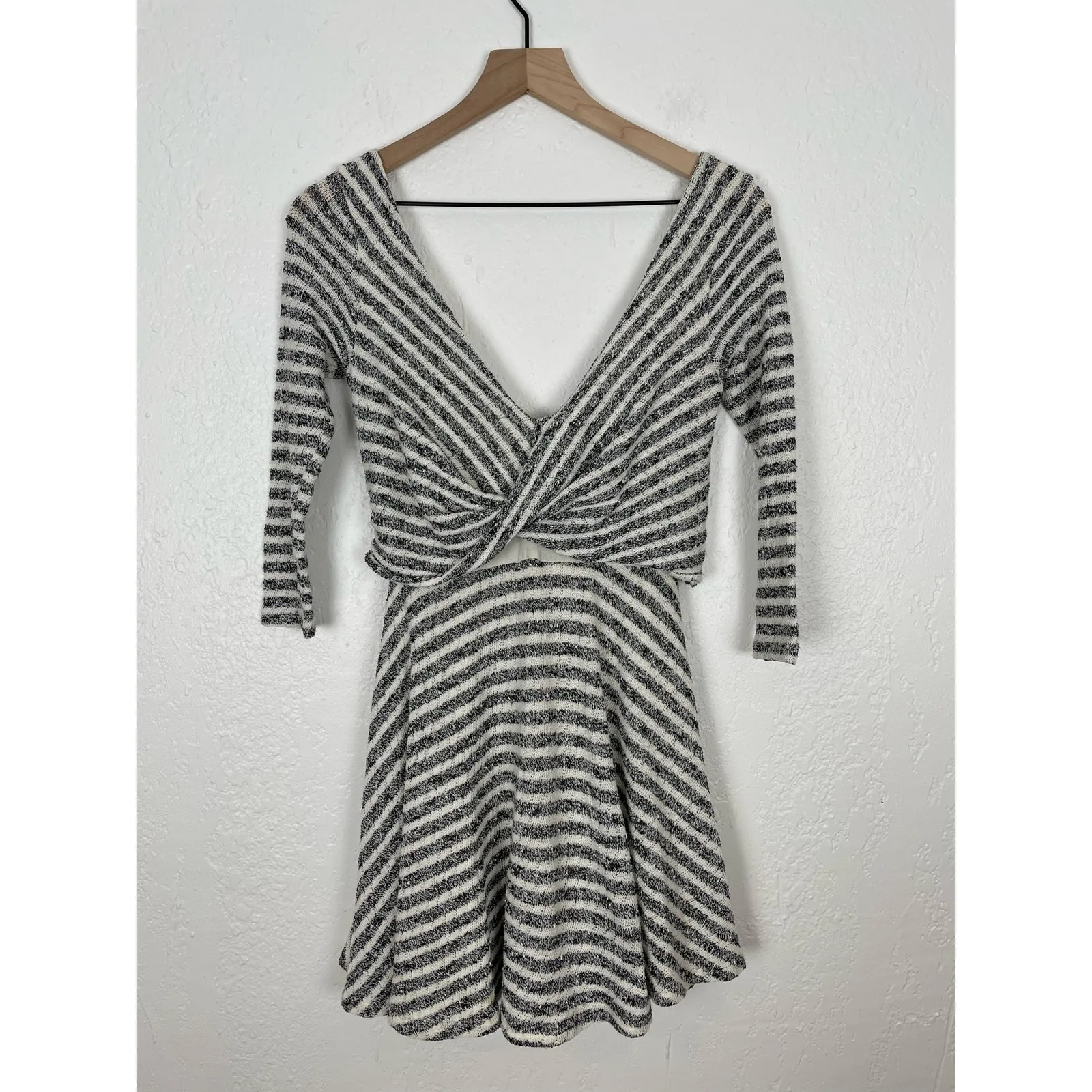 Free People Maverick White/ Black Marled Stripe Dress Size XS - Image 3