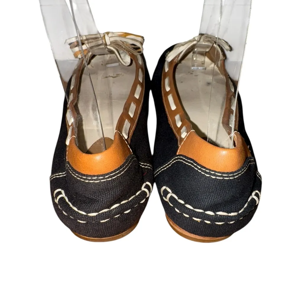 Cole Haan Women's Loafers in Navy Brown, and White. Leather/fabric. Size 8. - Image 6