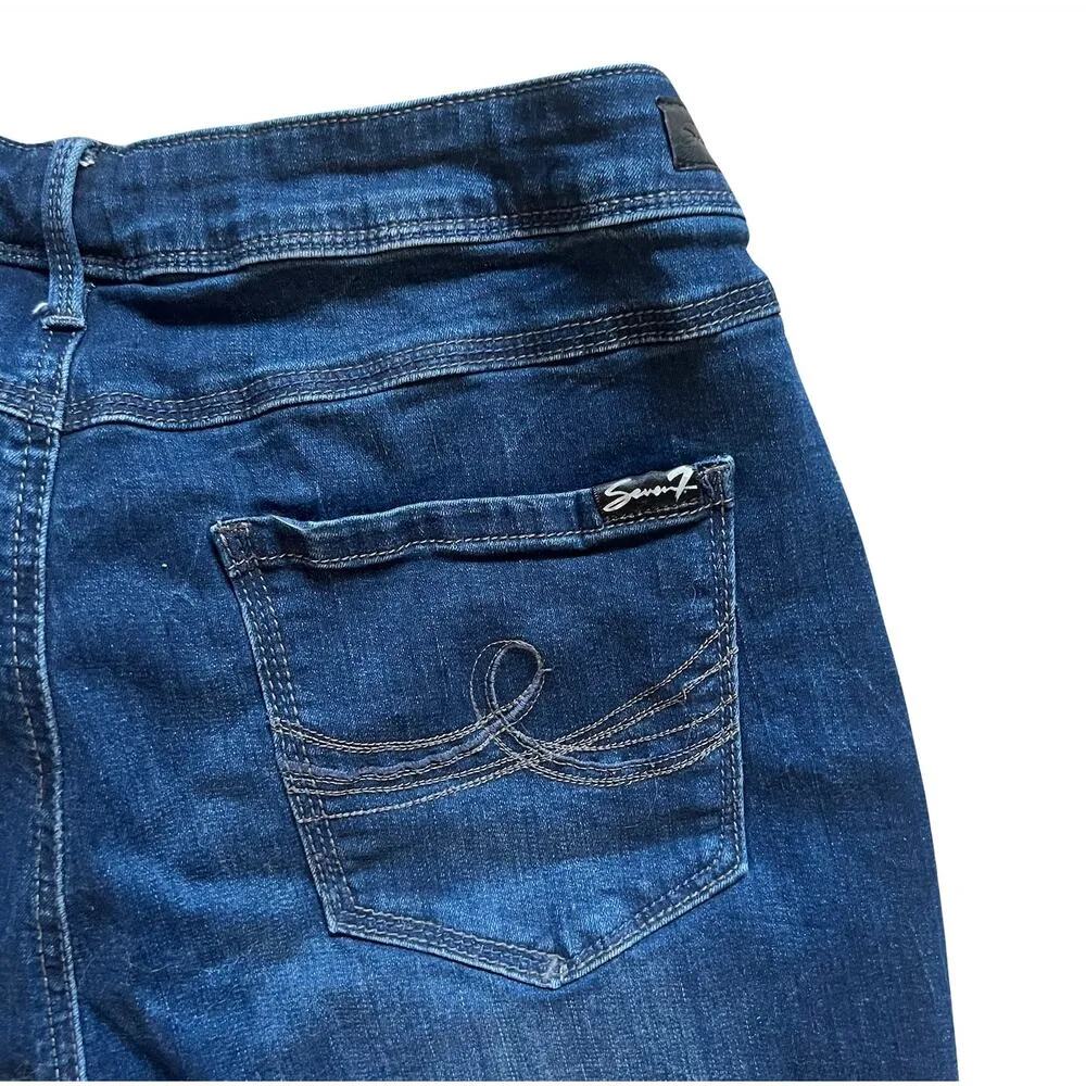 Seven7 High Rise Skinny Dark Wash Distressed Jeans Slit Ankle Raw Hem size 14W - Image 7