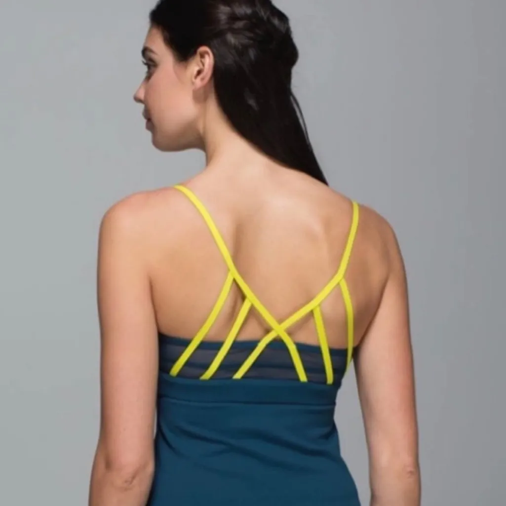 Lululemon Just Breathe Tank Top Criss Cross Back *RARE* Teal / Neon Green 4 NWOT - Image 8