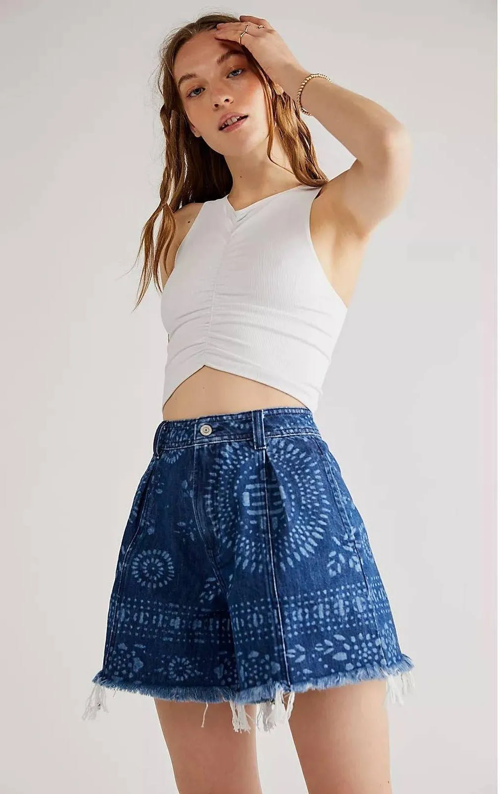 NEW Free People We The Free Amelie Printed A-Line Denim Jean Shorts Size 28 - Image 11