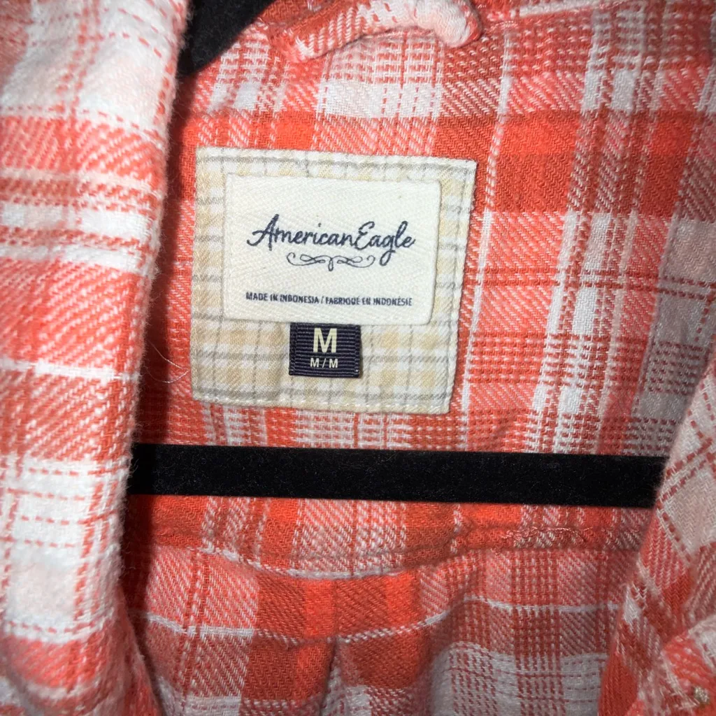 American Eagle Vibrant Orange Plaid Shirt - Image 2