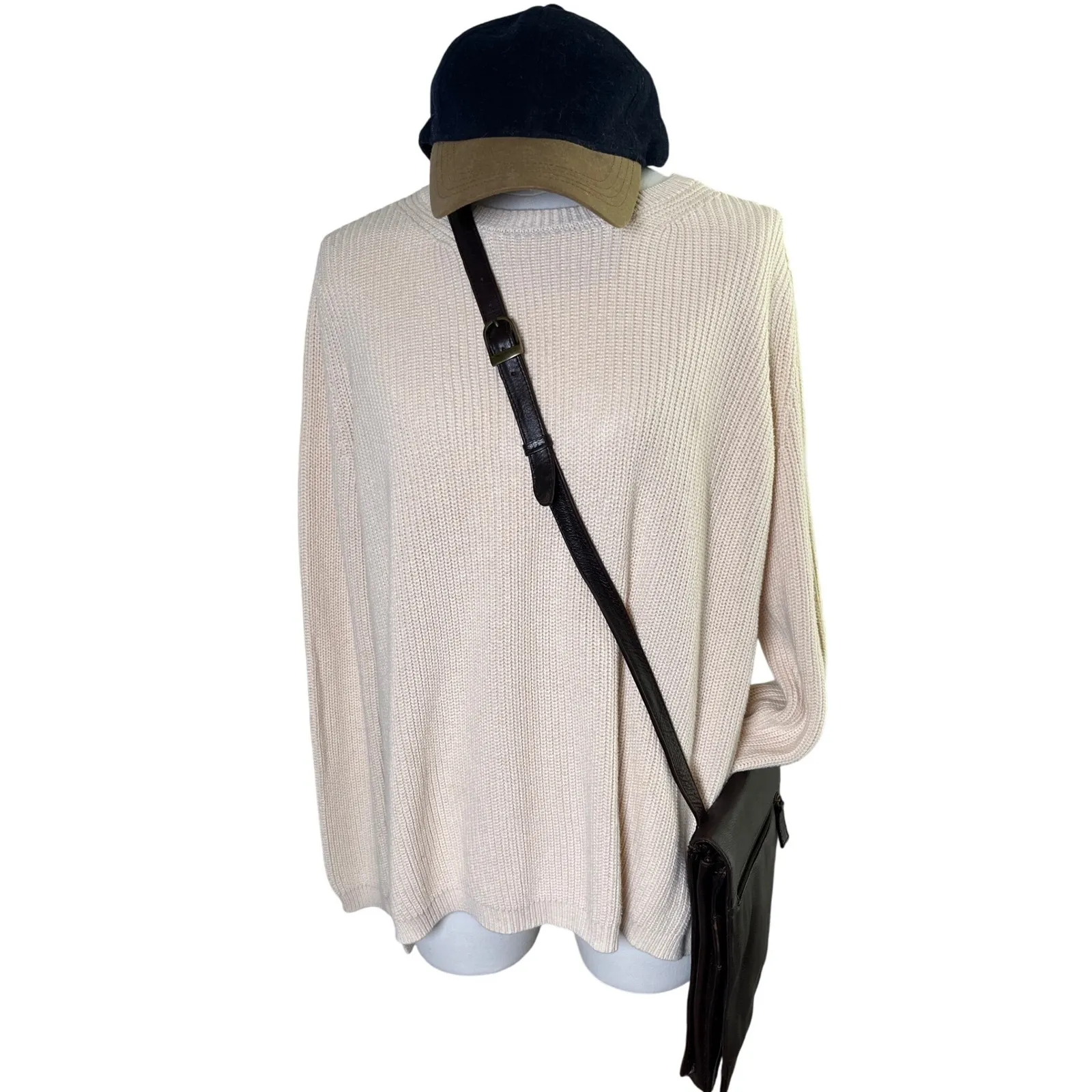 Minimalist Ribbed Cotton‎ Sweater Cream Knit 525 America Women XS - Image 9