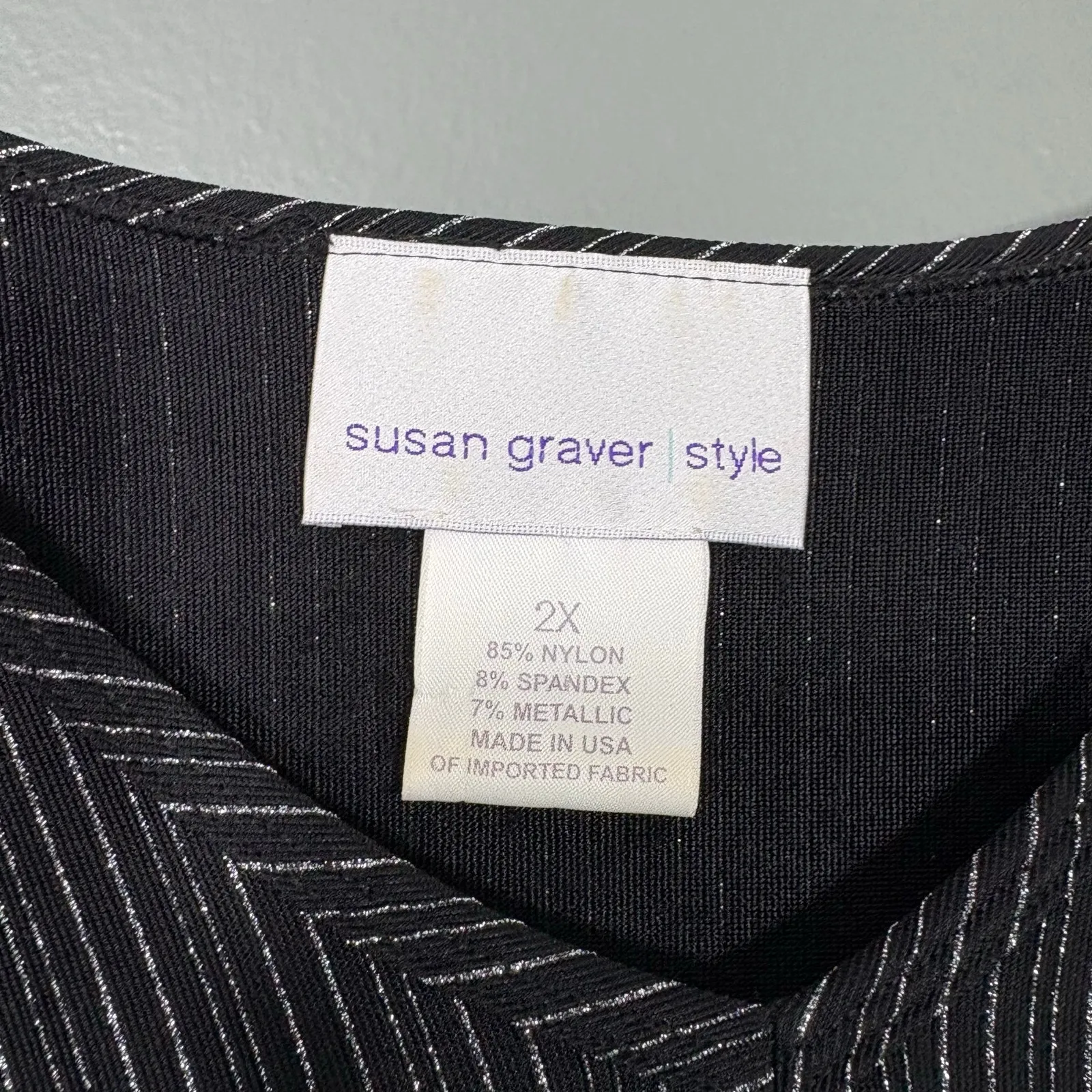 Susan Graver Minimalist Glam Black & Silver Striped Top - 2X - Women's Plus Size - Image 4