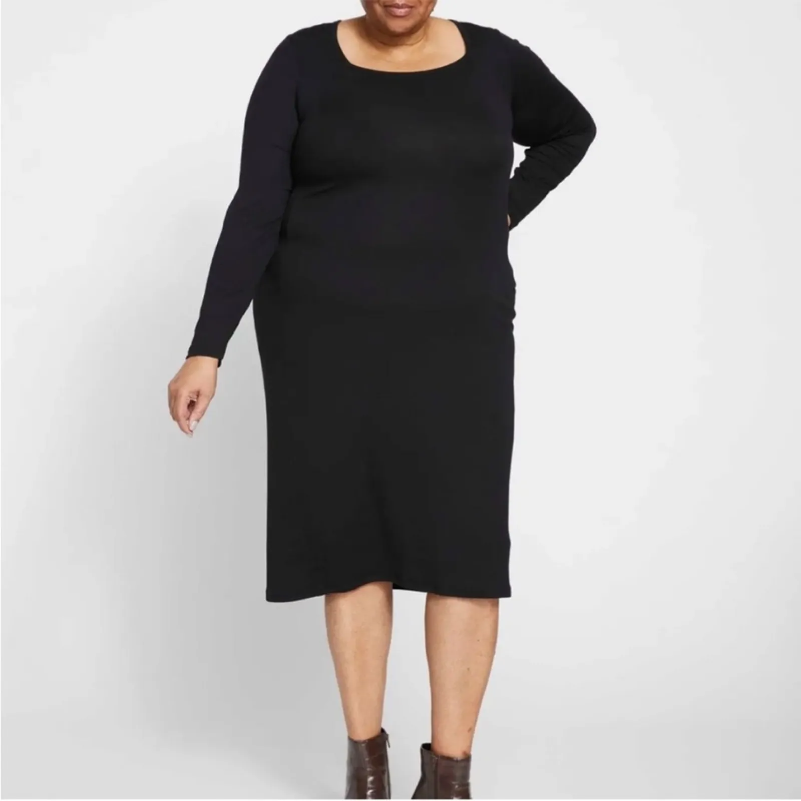 Universal Standard Foundation black ribbed long sleeve square midi dress NEW 12 - Image 2