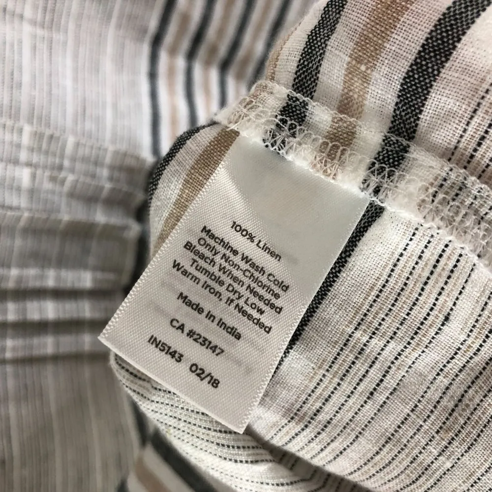 Talbots Womens Linen Tunic Top Striped Tie Sleeves Beige Gray M - Image 4