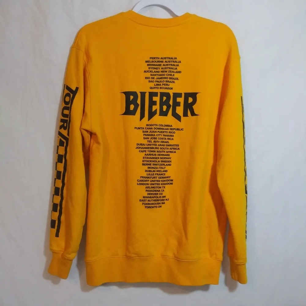 Team Bieber World Tour Yellow Crew Neck SweatShirt Uni Merch Casual Size Small - Image 9