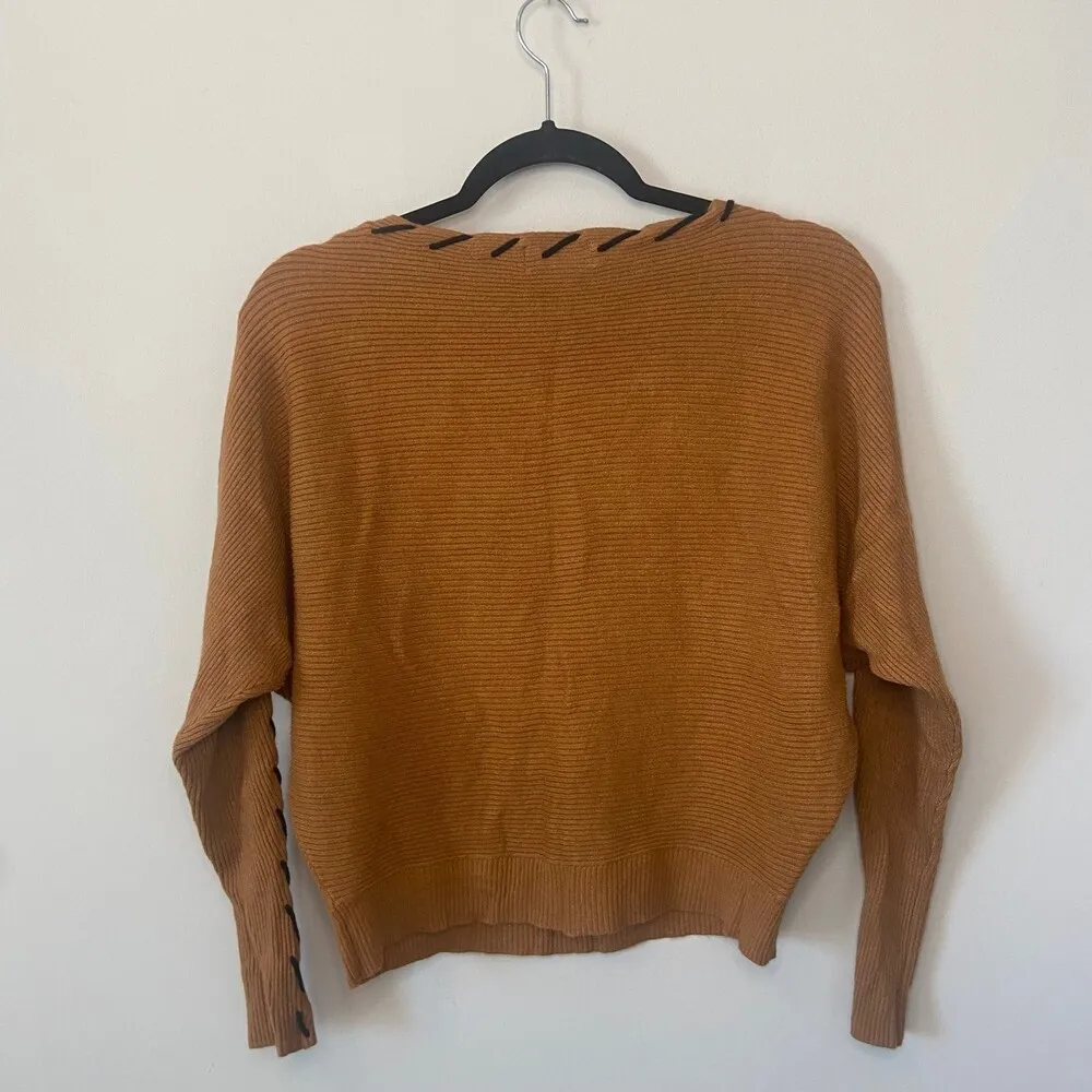 Magaschoni Stitch Trim Dolman Sleeve Brown Sweater Blouse Sz Large - Image 6