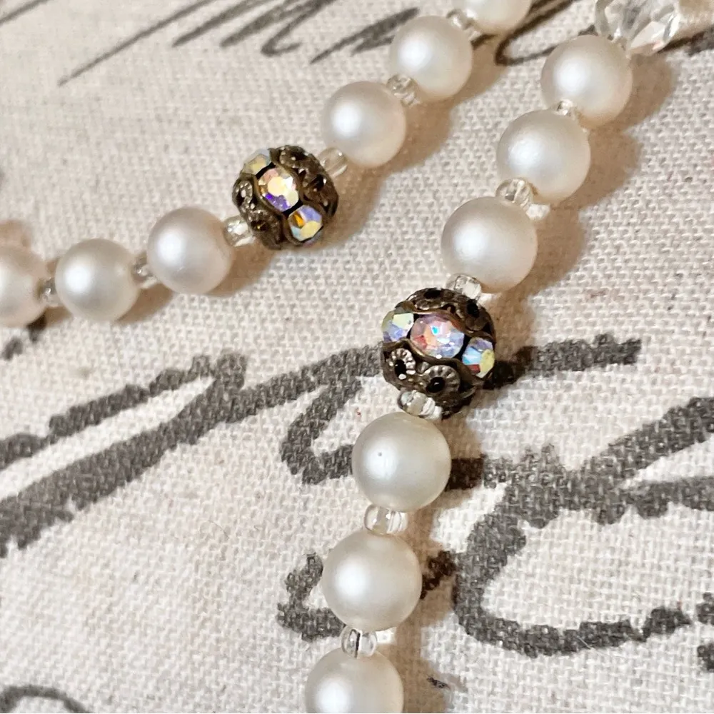 Vintage Judy Lee Faux Pearl Aurora Borealis Signed Necklace White - Image 9